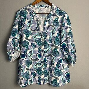 Rebecca Malone Paisley Print Boho‎ Resort Coastal Chic Gauze 3/4 SL Blouse XL
